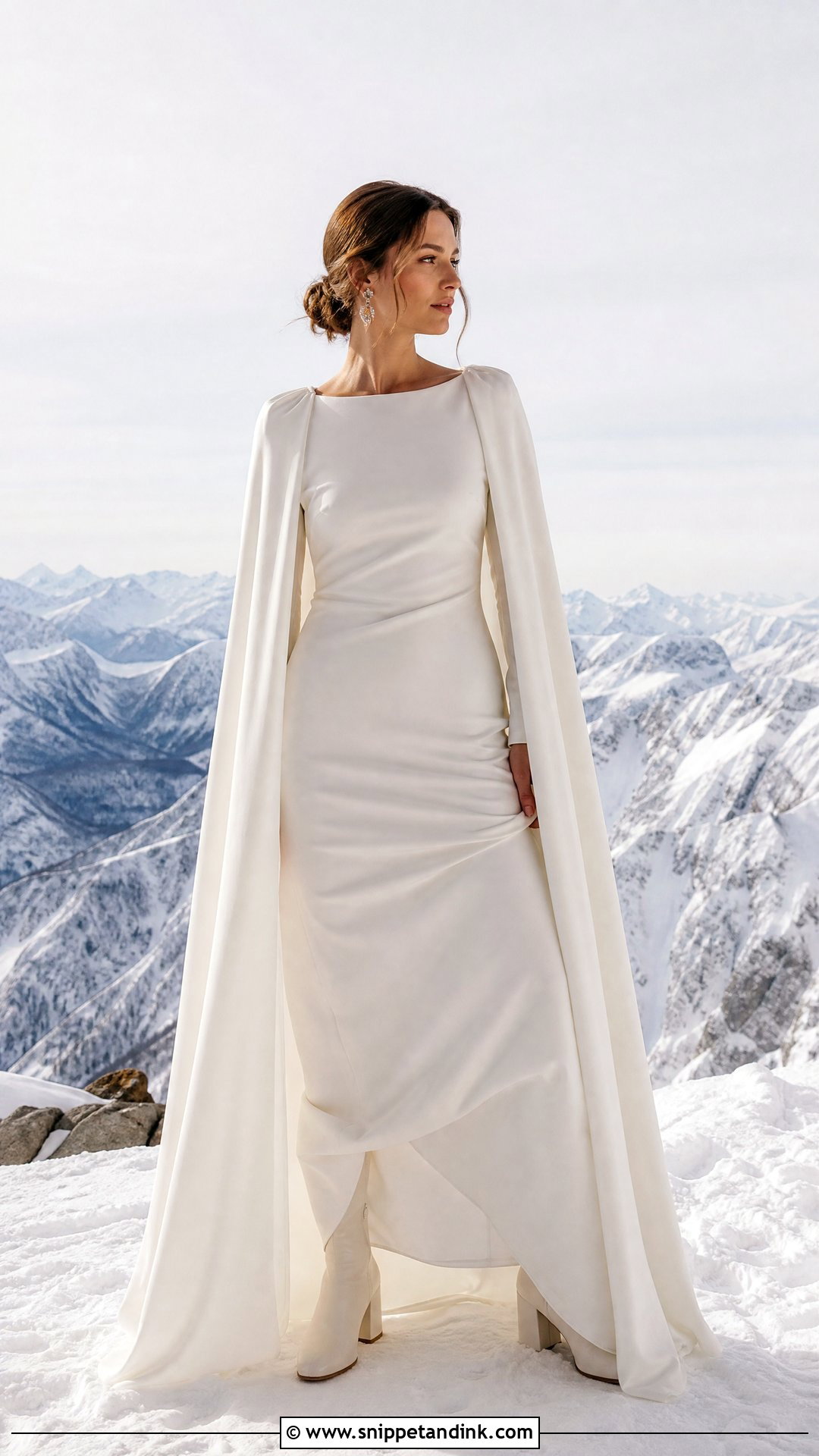 Winter Elopement Dress With Bridal Cape - Snippet and Ink - 25 Winter Elopement Dress Ideas
