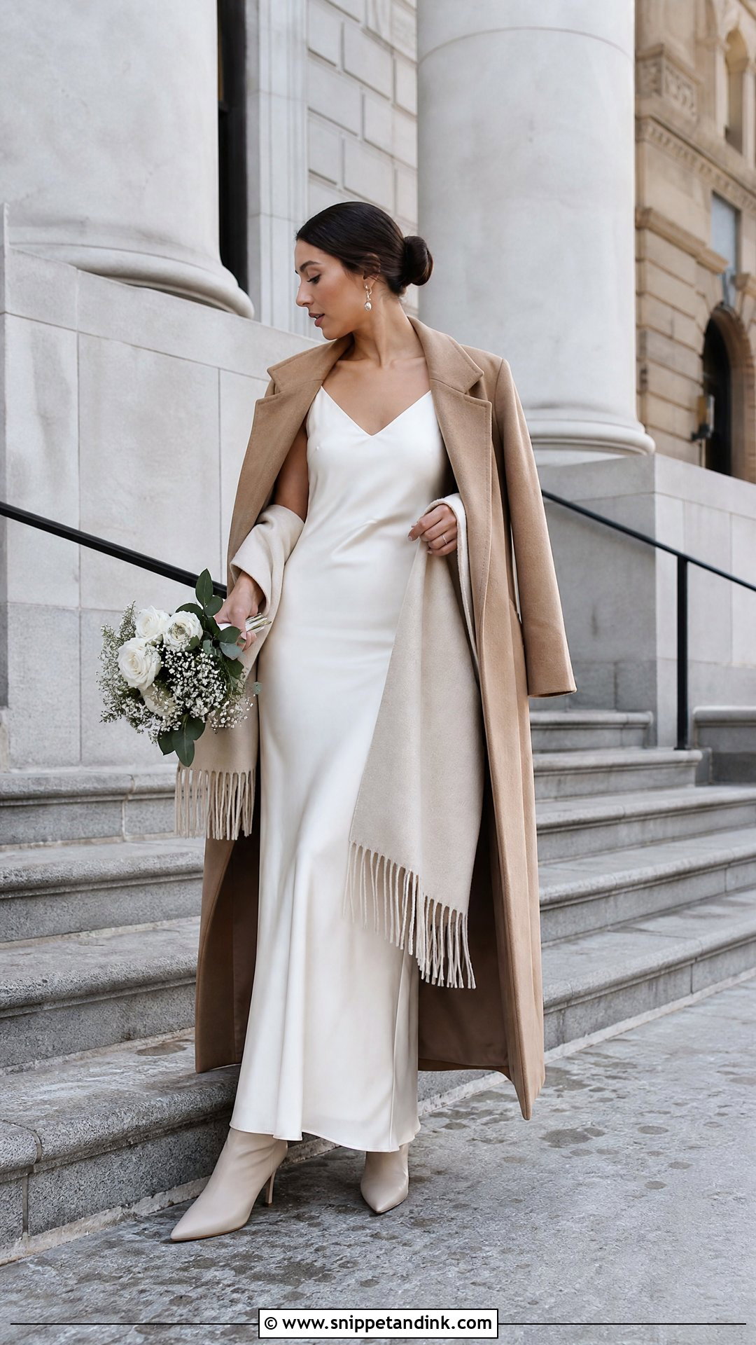 Winter Elopement Satin Slip Dress Outfit - Snippet and Ink - 20 Winter Elopement Outfit Ideas