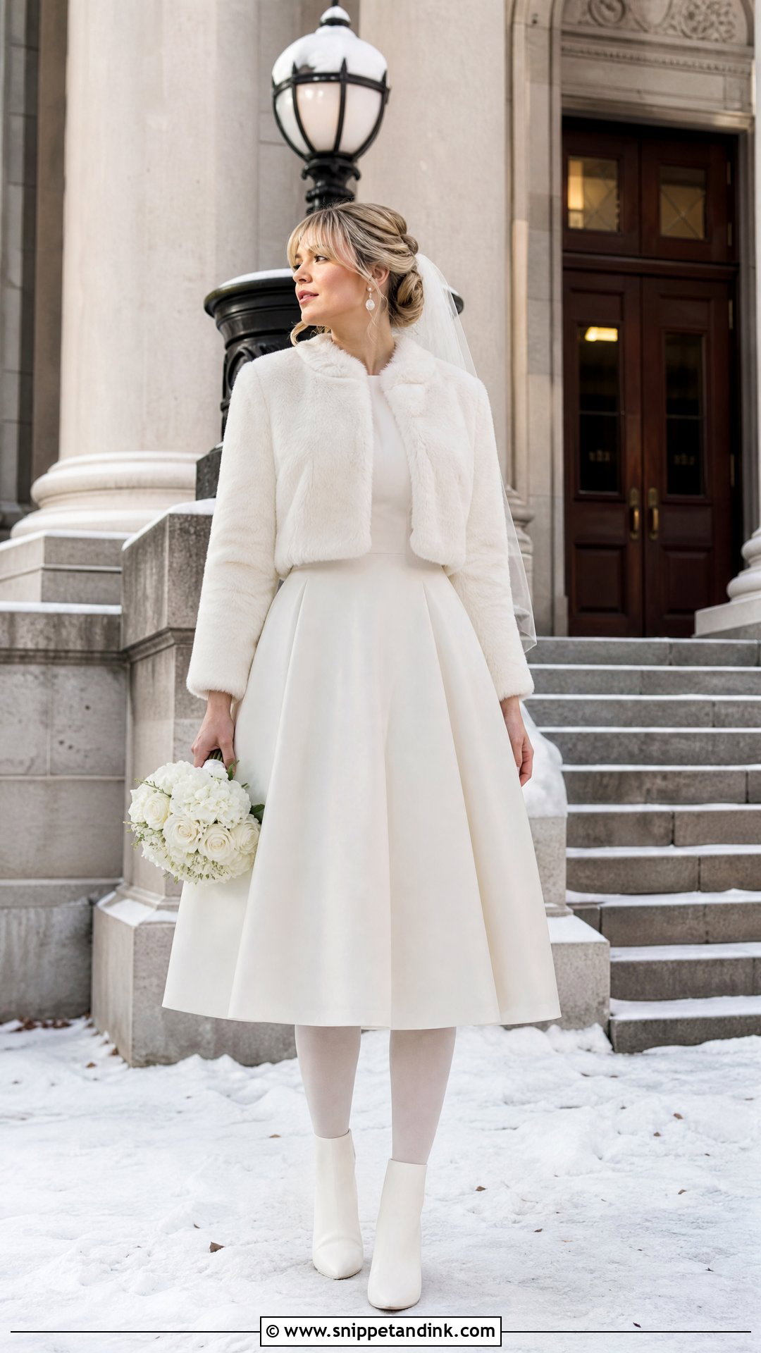 Winter Elopement Tea Length Dress Outfit - Snippet and Ink - 20 Winter Elopement Outfit Ideas