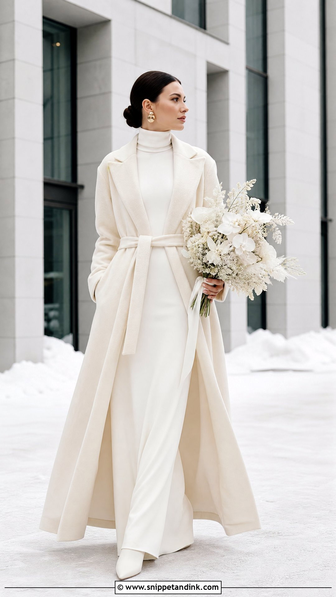 Winter Elopement Turtleneck Wedding Dress Outfit - Snippet and Ink - 20 Winter Elopement Outfit Ideas
