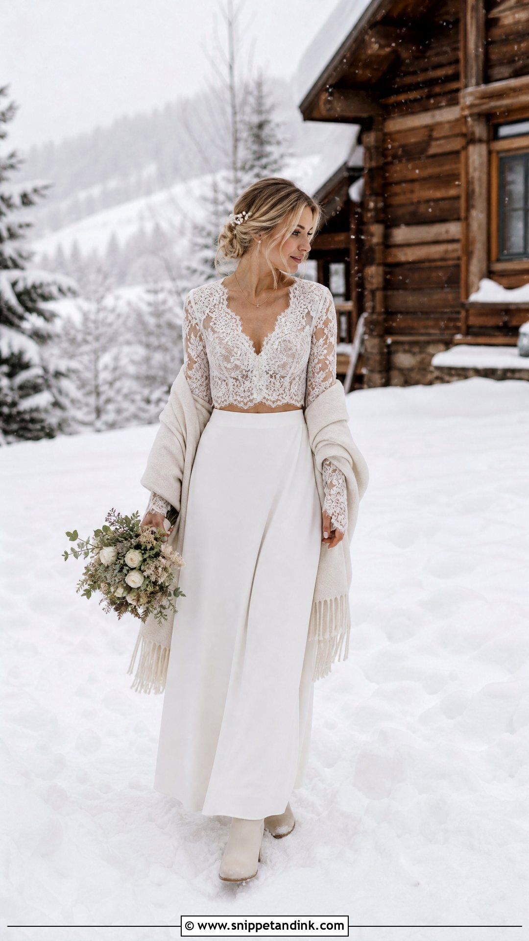 Winter Elopement Two Piece Bridal Outfit - Snippet and Ink - 20 Winter Elopement Outfit Ideas