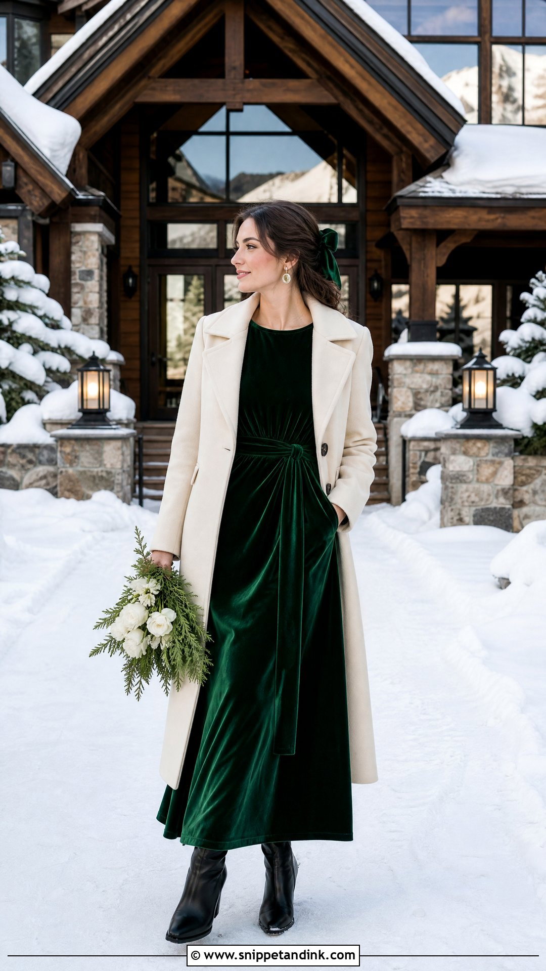 Winter Elopement Velvet Maxi Dress Outfit - Snippet and Ink - 20 Winter Elopement Outfit Ideas