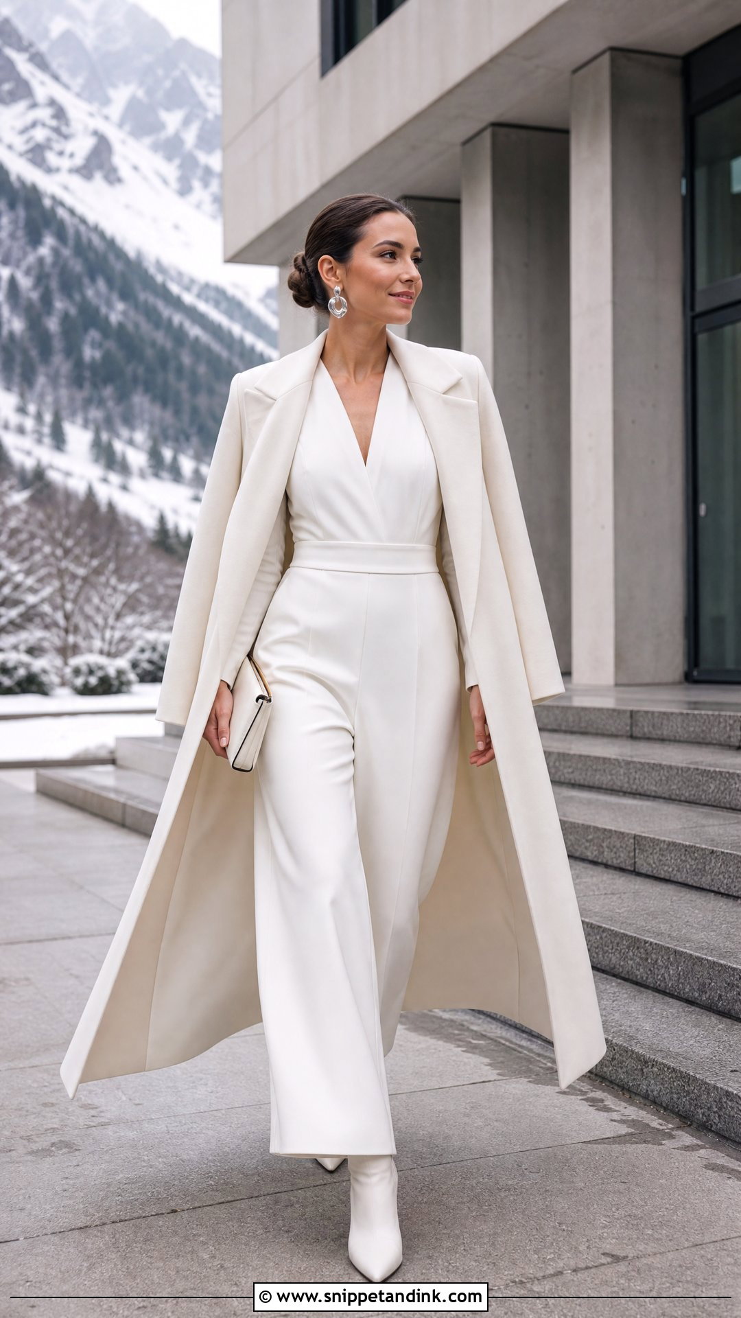 Winter Elopement White Jumpsuit Outfit - Snippet and Ink - 20 Winter Elopement Outfit Ideas