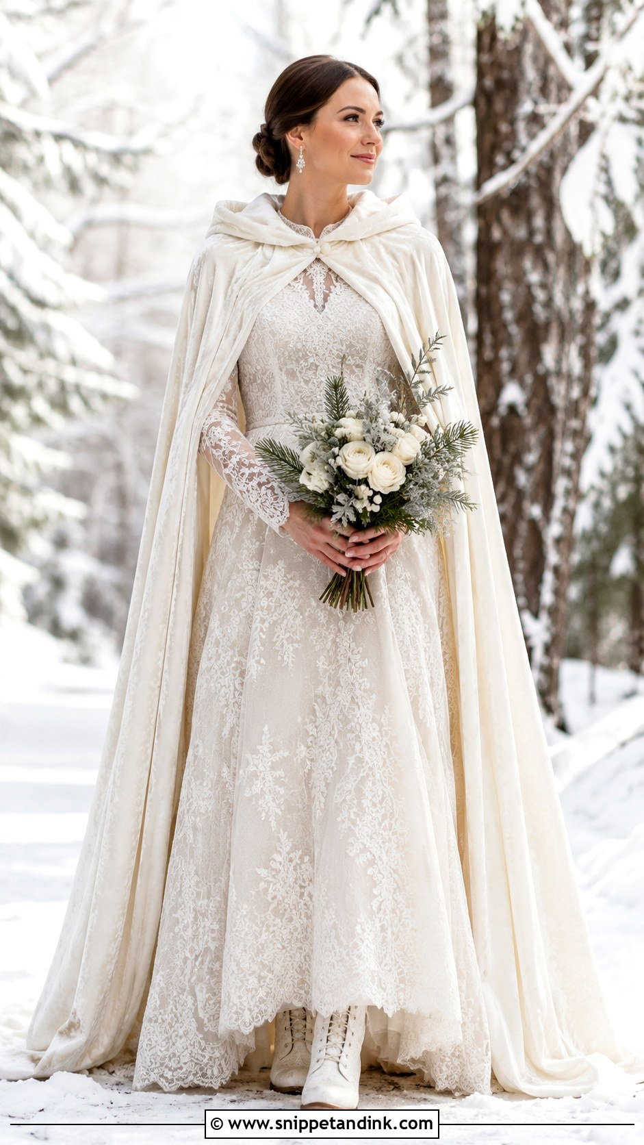 Winter Forest Wedding Dress With Cape - Snippet and Ink - 20 Forest Wedding Dresses