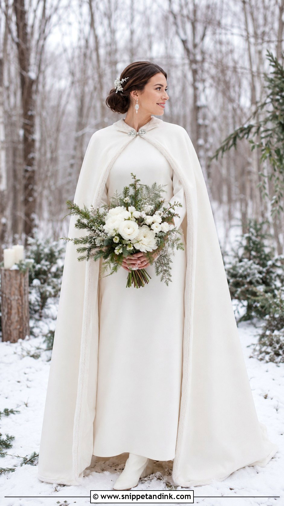 Winter Forest Wedding Dress With Cape - Snippet and Ink - 20 Forest Wedding Aesthetic Wedding Dress Ideas