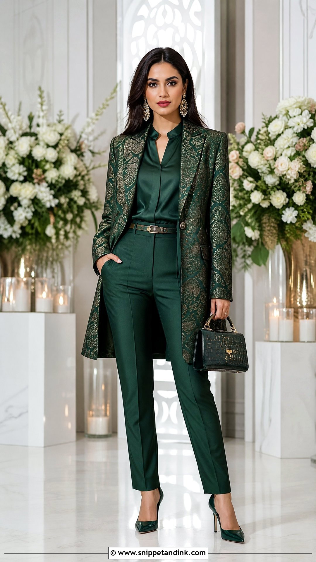 Winter Indian Wedding Brocade Pantsuit Outfit - Snippet and Ink - 20 Winter Indian Wedding Outfits