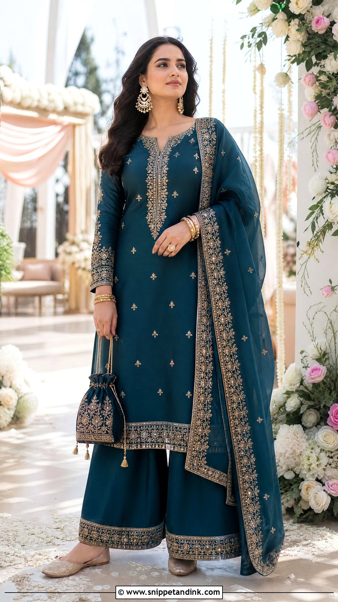 Winter Indian Wedding Embroidered Palazzo Suit Outfit - Snippet and Ink - 20 Winter Indian Wedding Outfits