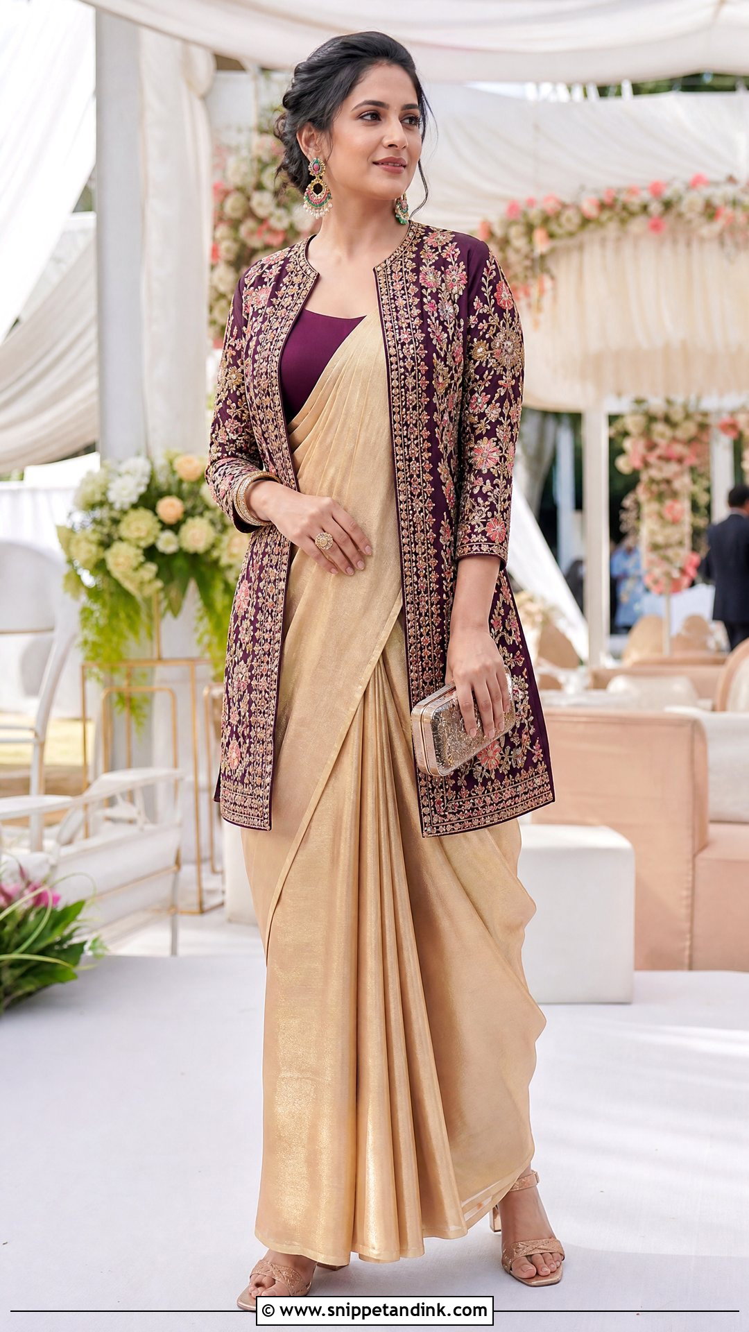 Winter Indian Wedding Tissue Silk Saree And Jacket Outfit - Snippet and Ink - 20 Winter Indian Wedding Outfits
