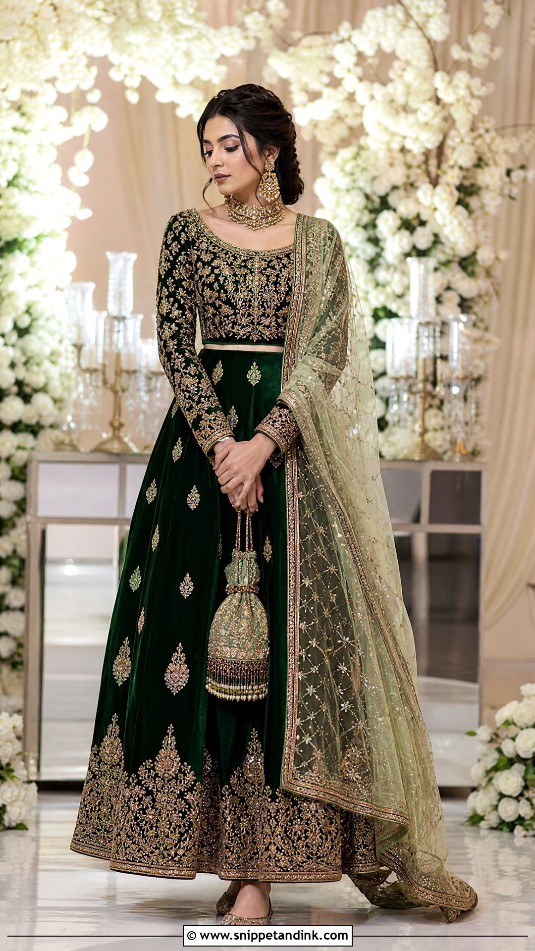 Winter Indian Wedding Velvet Lehenga Outfit - Snippet and Ink - 20 Winter Indian Wedding Outfits