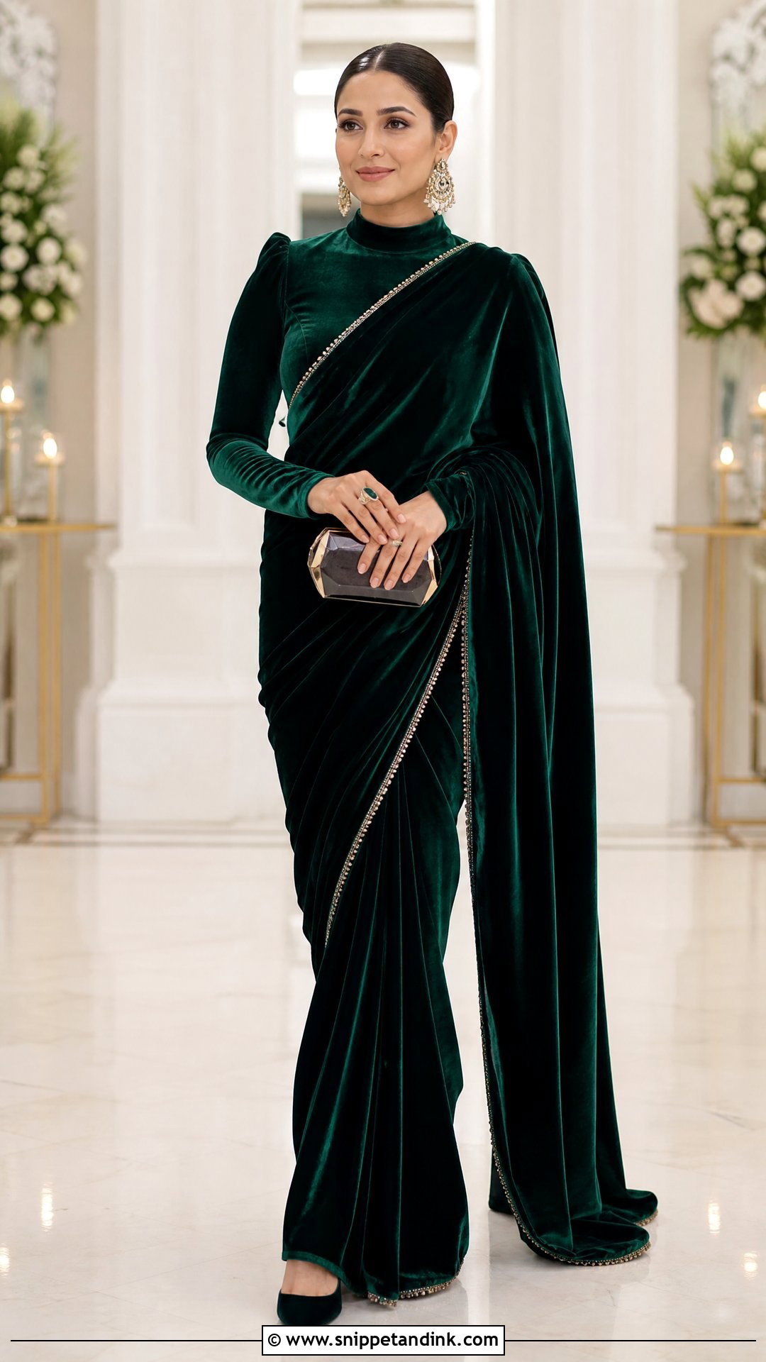Winter Indian Wedding Velvet Saree Outfit - Snippet and Ink - 20 Winter Indian Wedding Outfits