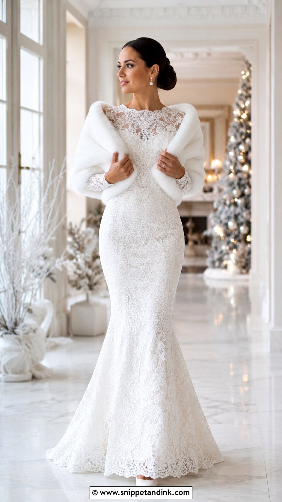 Winter Lace Mermaid Wedding Dress - Snippet and Ink - 30 Lace Mermaid Wedding Dress Ideas