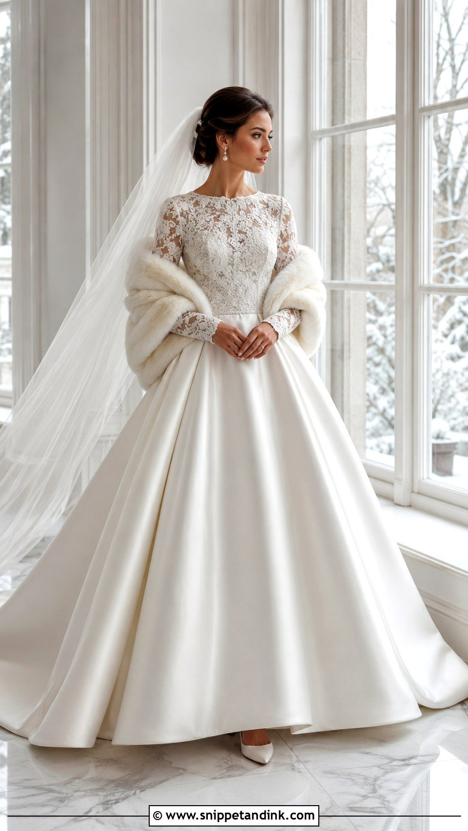 Winter Lace Wedding Dress With Satin Skirt - Snippet and Ink - 20 Lacy Wedding Dresses with Sleeves