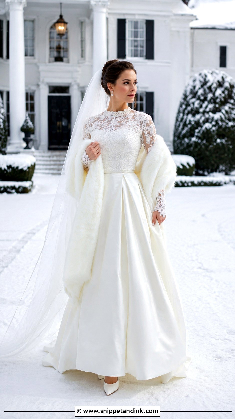 Winter Lace Wedding Dress With Satin Skirt - Snippet and Ink - 20 Vintage Long Sleeve Lace Wedding Dress Ideas