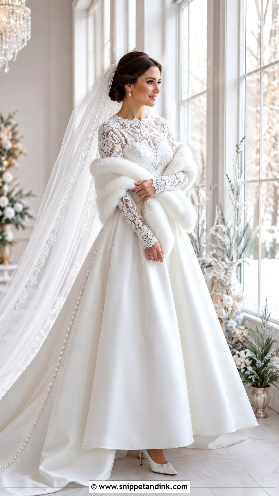 Winter Long Sleeve Lace Satin Wedding Dress - Snippet and Ink - 20 Long Sleeved Lace Wedding Dress Ideas