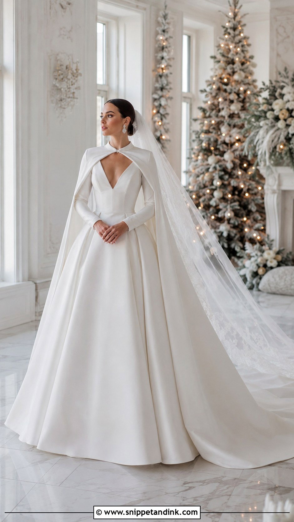 Winter Mikado Long Sleeve V Neck Wedding Dress - Snippet and Ink - 20 Long Sleeve V Neck Wedding Dress Ideas