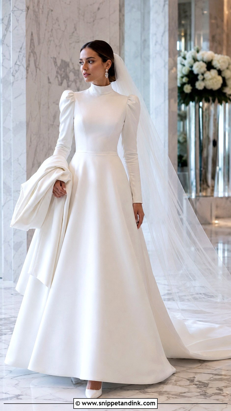 Winter Mikado Wedding Dress With Puff Sleeves - Snippet and Ink - 20 Full Coverage Wedding Dress Ideas