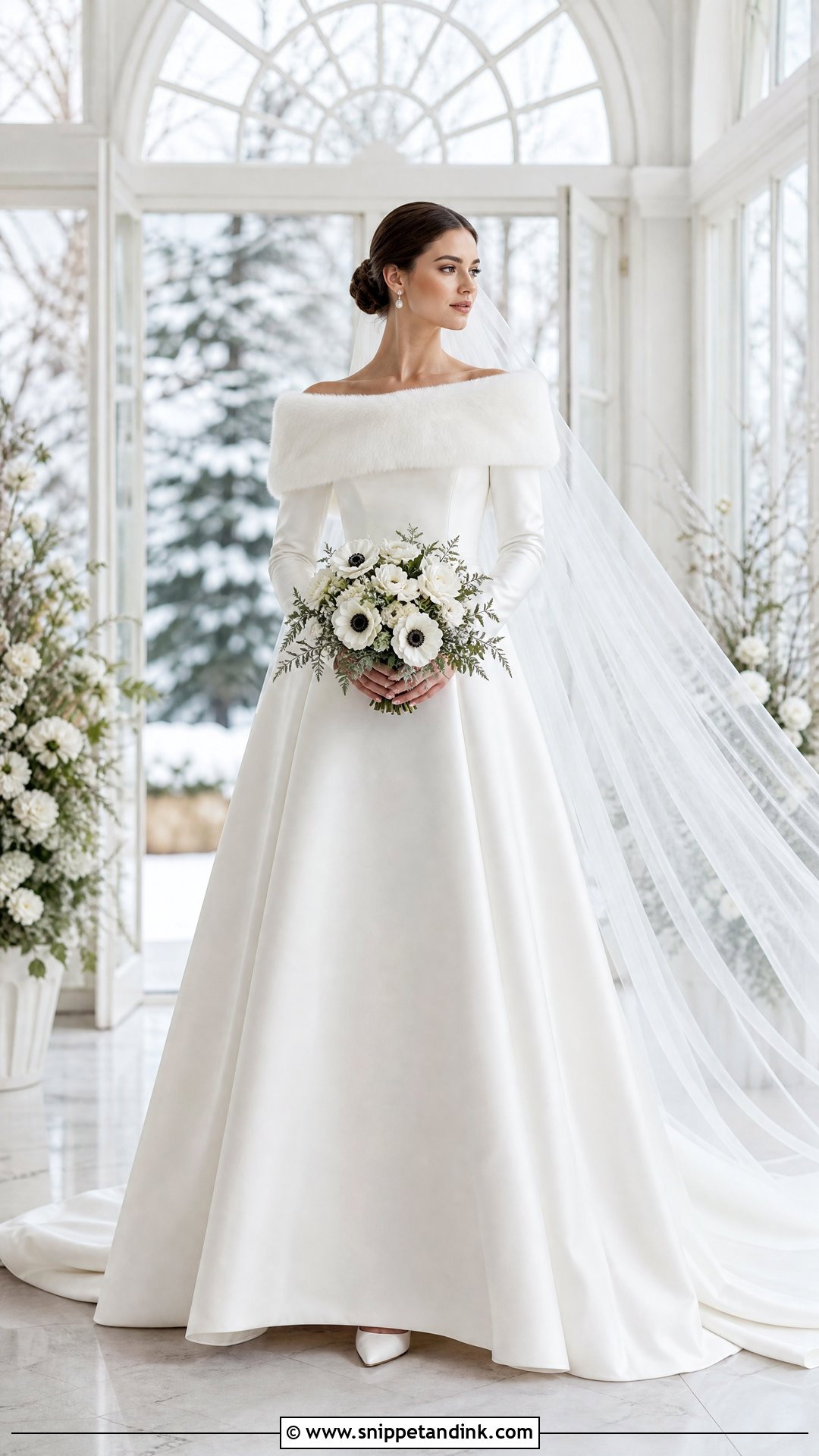 Winter Satin Sabrina Wedding Dress - Snippet and Ink - 20 Sabrina Wedding Dress Ideas