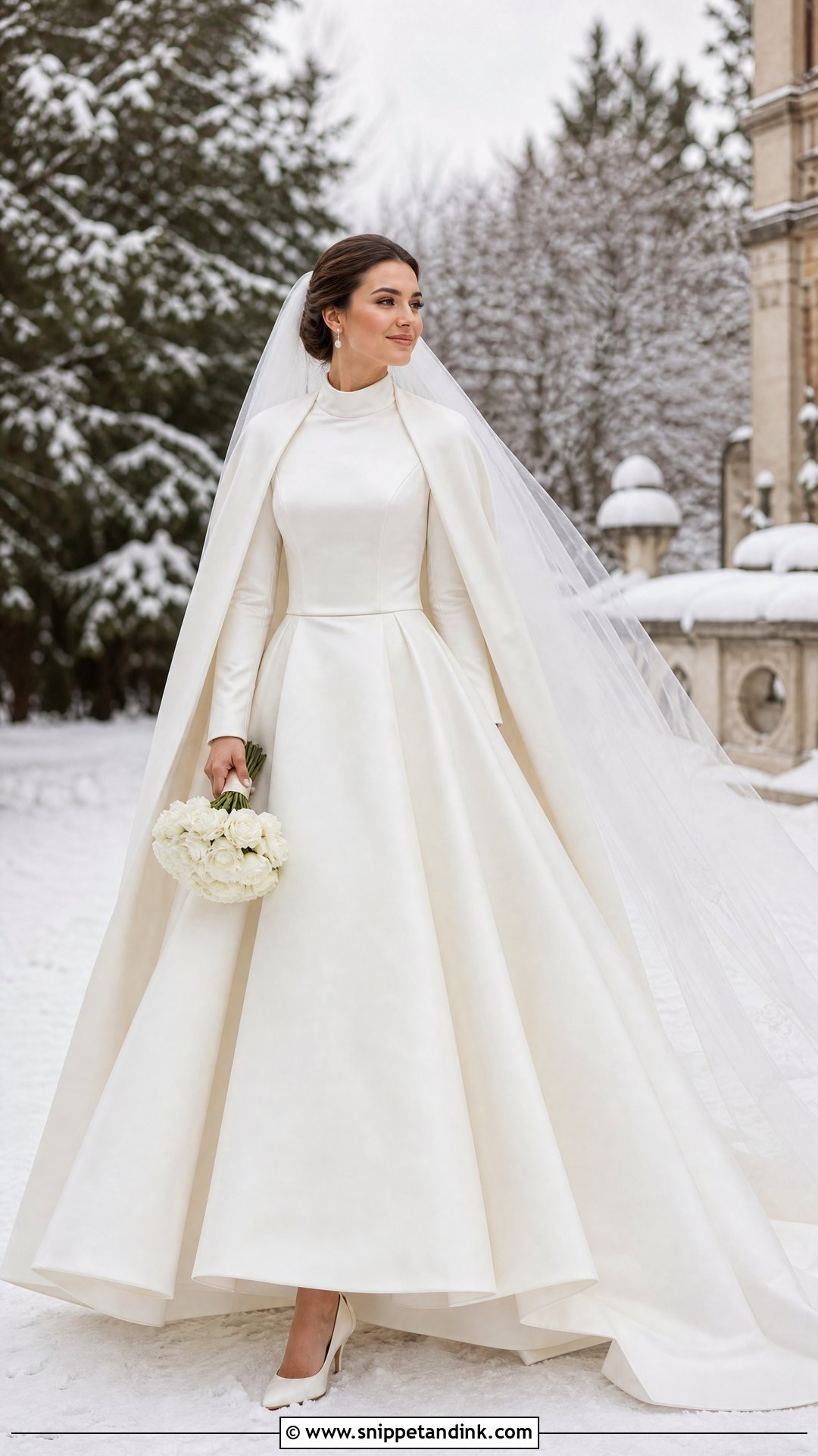 Winter Satin Wedding Gown with Sleeves - Snippet and Ink - 20 Satin Wedding Gown with Sleeves