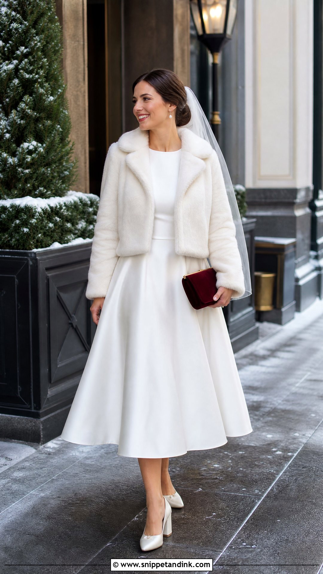 Winter Tea Length Wedding Dress With Faux Fur - Snippet and Ink - 20 Tea Length Wedding Ideas