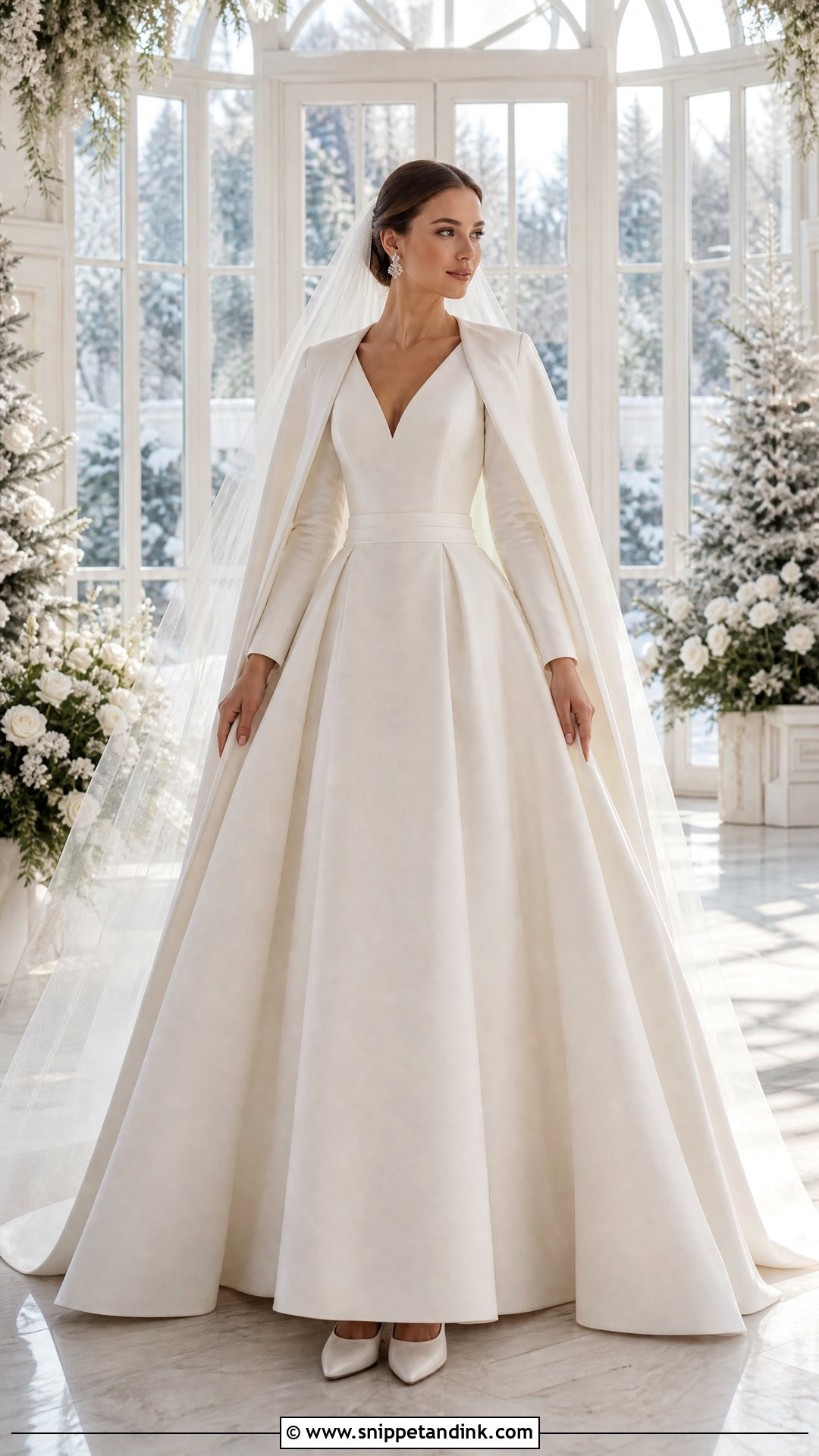 Winter V Neck Wedding Dress With Sleeves - Snippet and Ink - 20 V Neck Wedding Dress with Sleeves