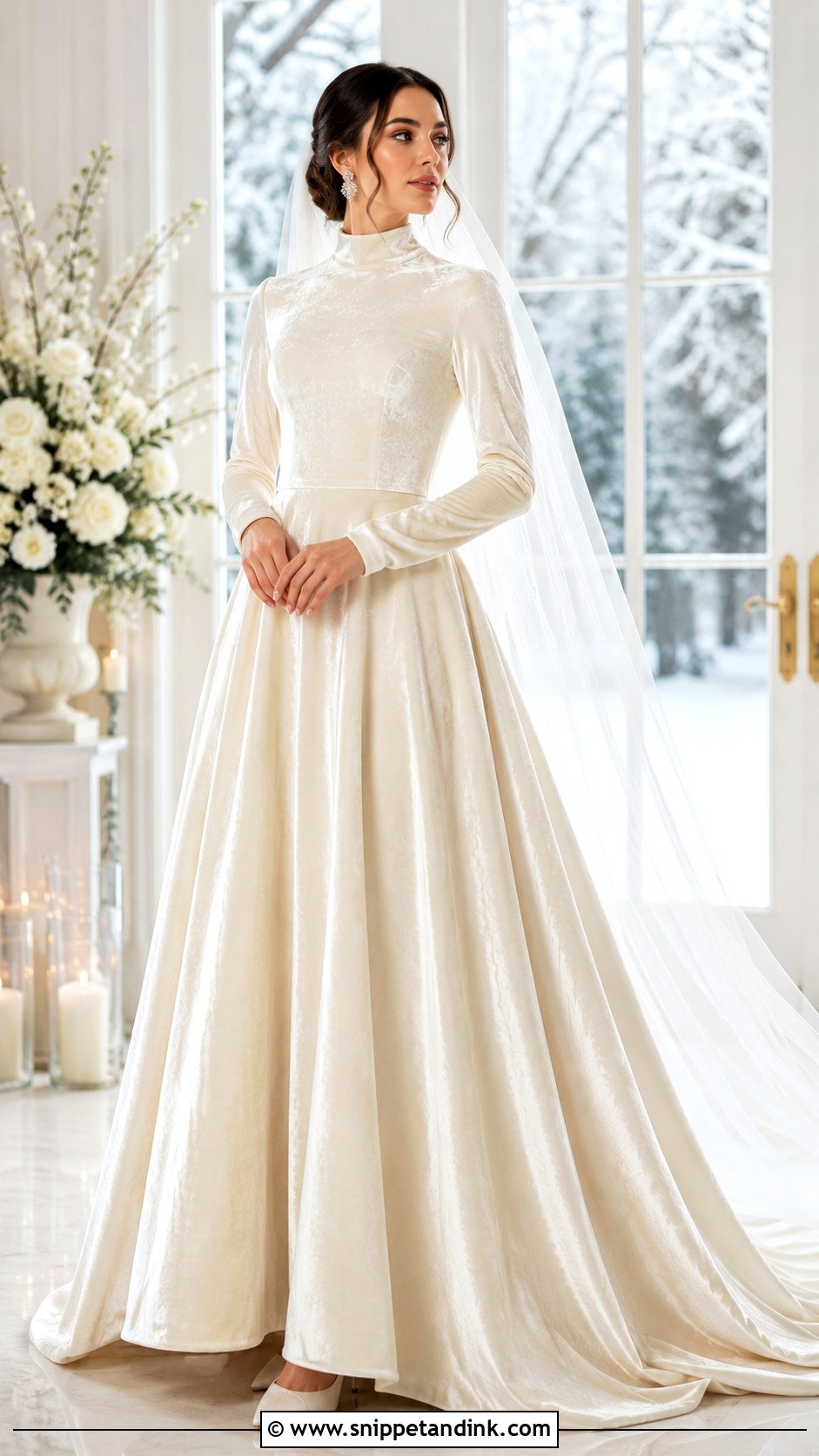 Winter Velvet Wedding Gown With Long Sleeves - Snippet and Ink - 20 Modest Wedding Gowns with Sleeves