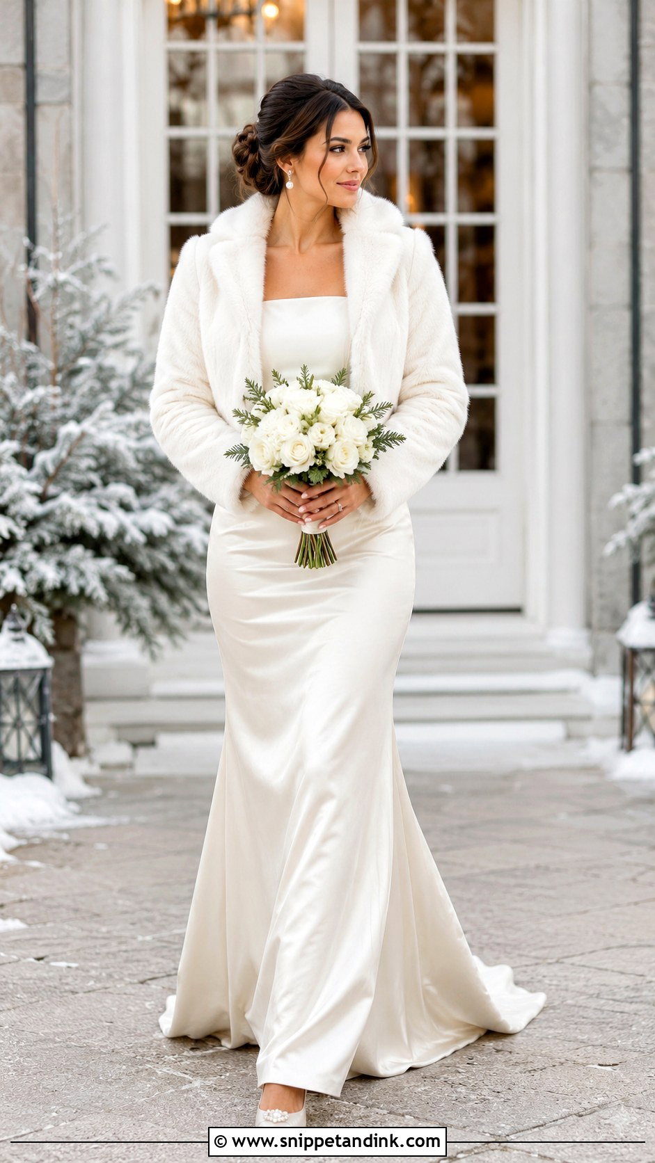 Winter Wedding Dress With Faux Fur Jacket - Snippet and Ink - 25 December Wedding Dress Ideas