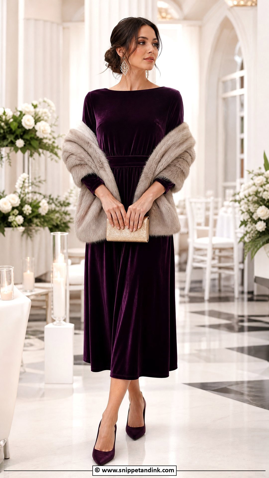 Winter Wedding Dress With Faux Fur Wrap - Snippet and Ink - 35 Dresses to Wear to a Wedding