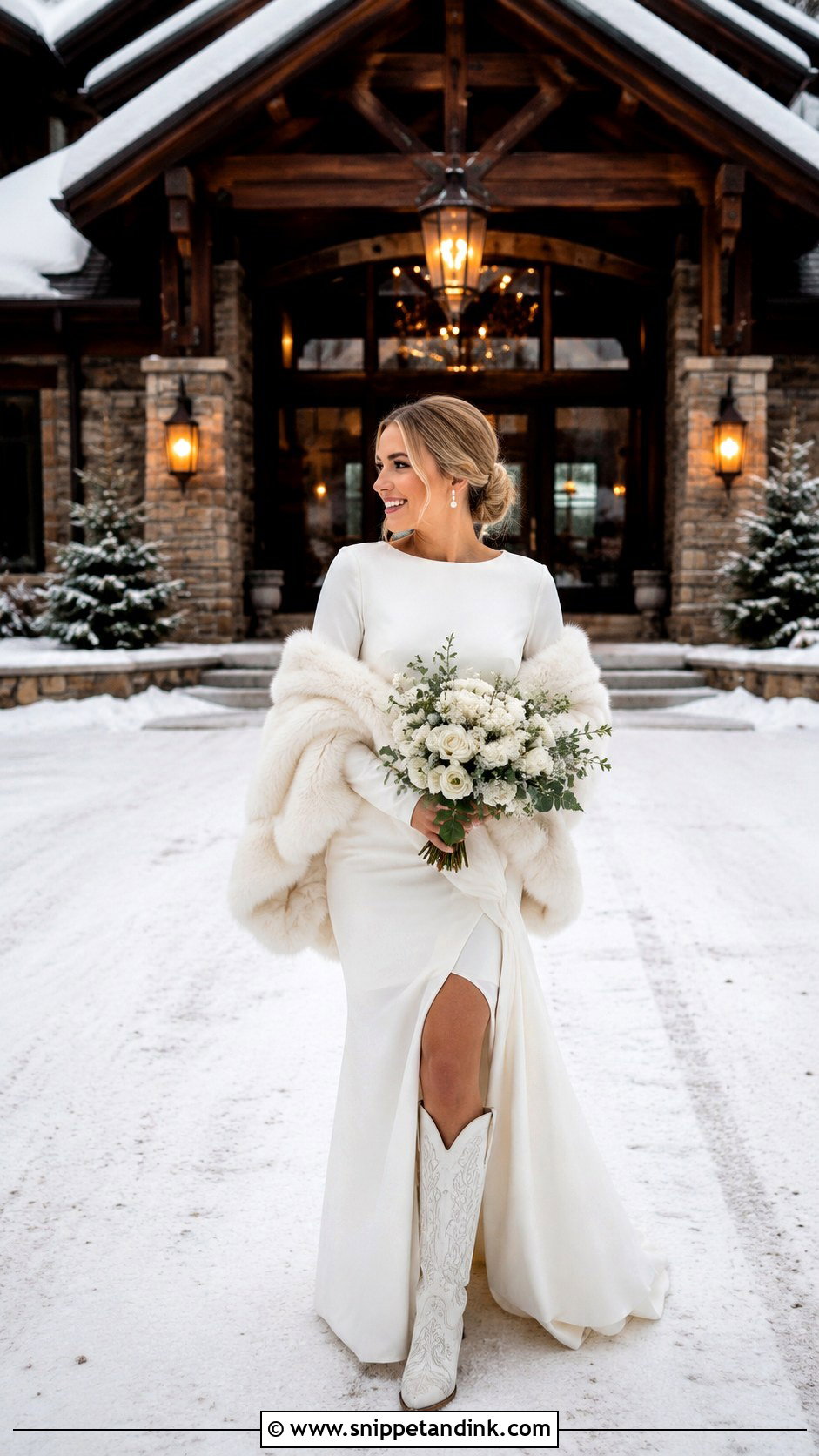 Winter Wedding Dress With Ivory Cowboy Boots - Snippet and Ink - 20 Bride Cowboy Boots Ideas
