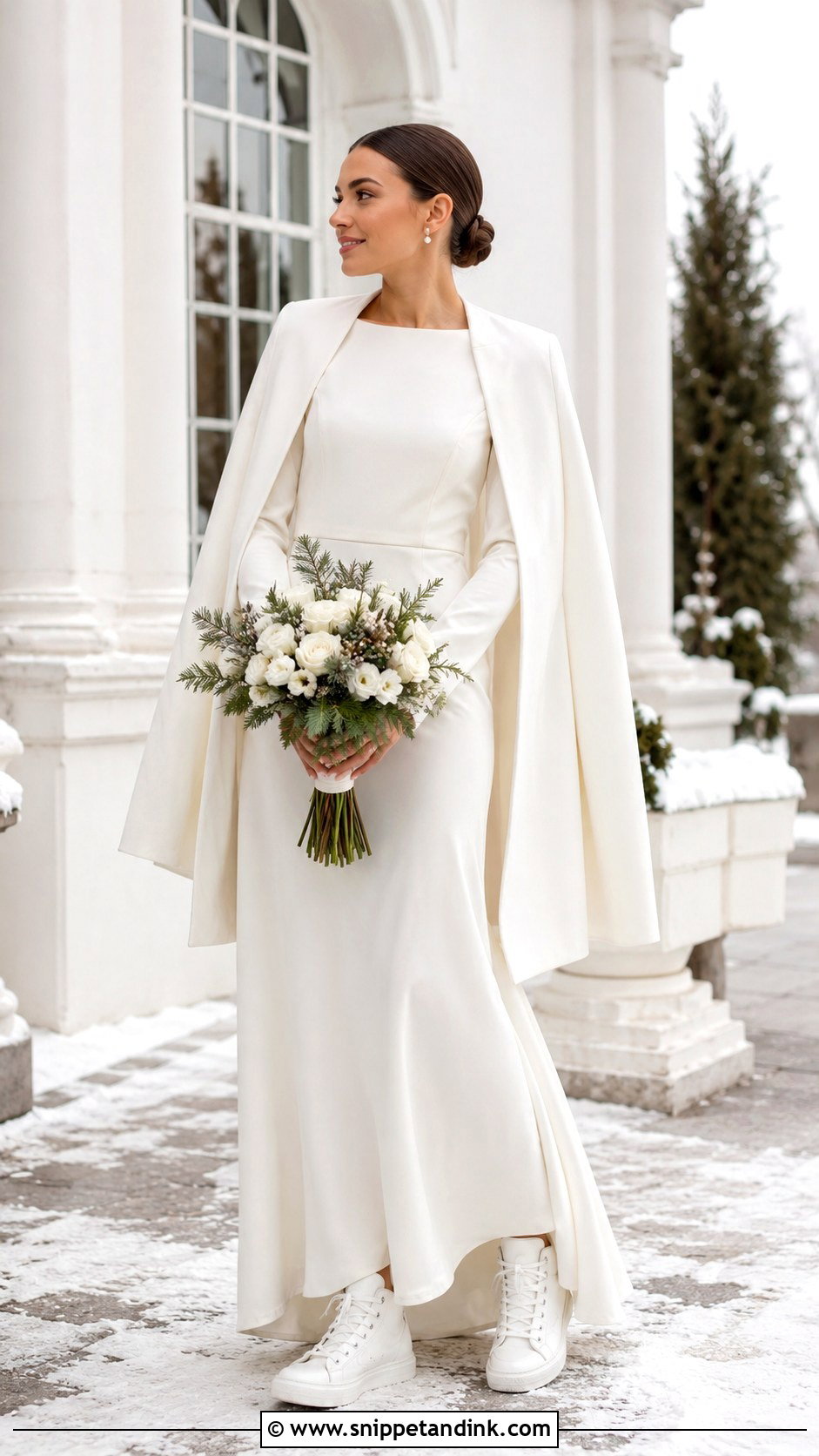 Winter Wedding Dress With Leather High Top Sneakers - Snippet and Ink - 20 Bride with Sneakers Ideas