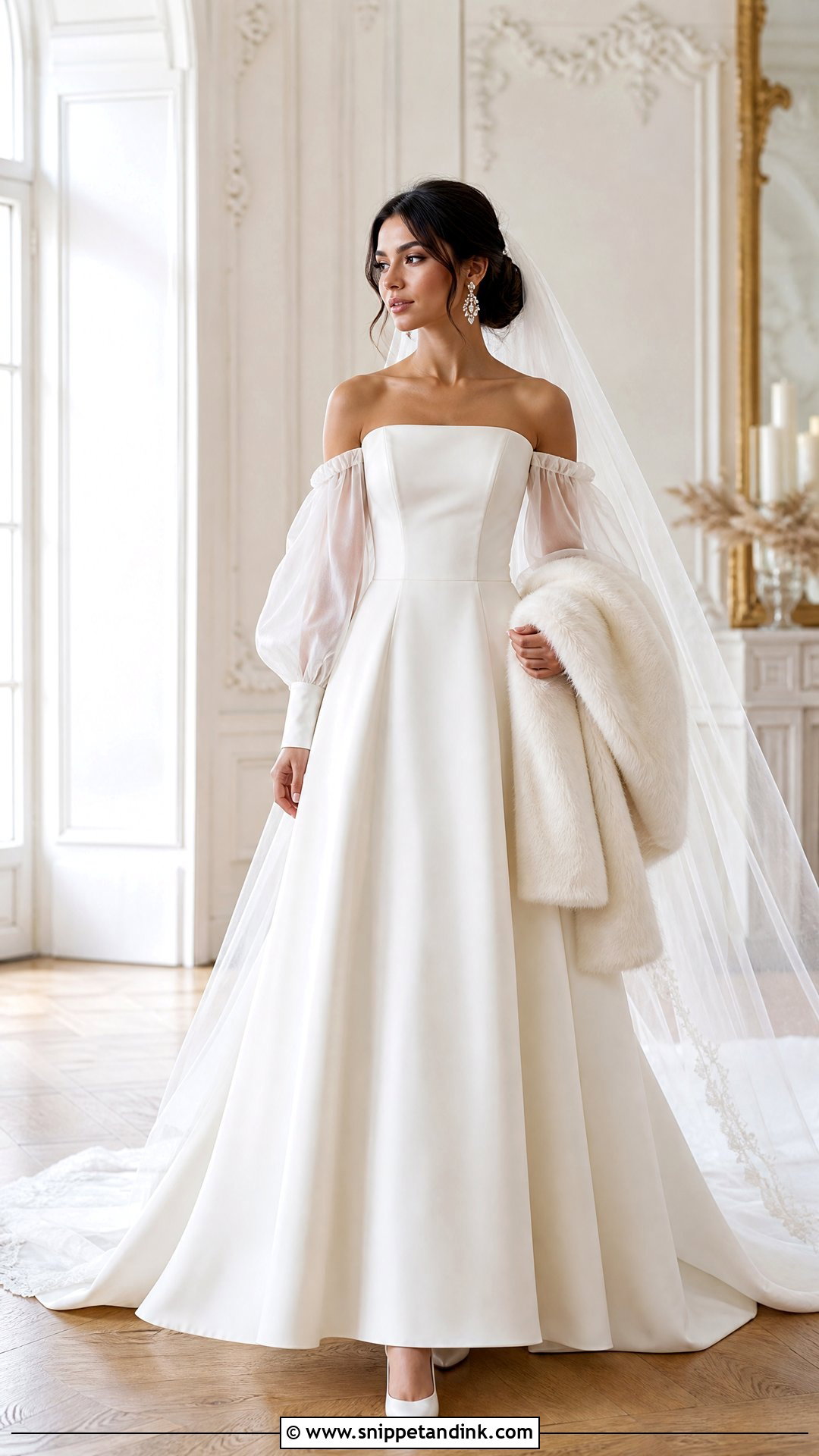 Winter Wedding Dress With Off Shoulder Bishop Sleeves - Snippet and Ink - 20 Wedding Dress Off Shoulder Sleeves
