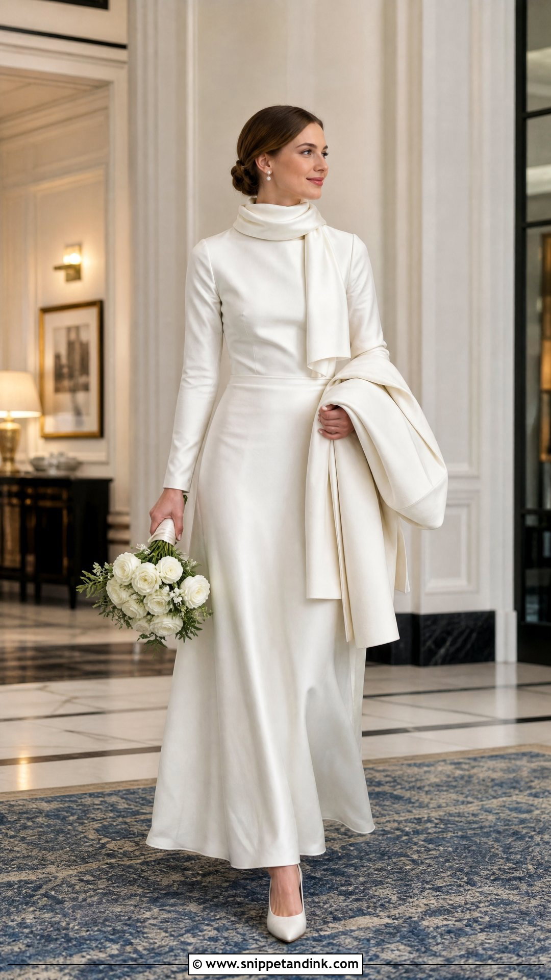 Winter Wedding Dress With Satin Neck Scarf - Snippet and Ink - 25 Neck Scarf Wedding Dress Ideas