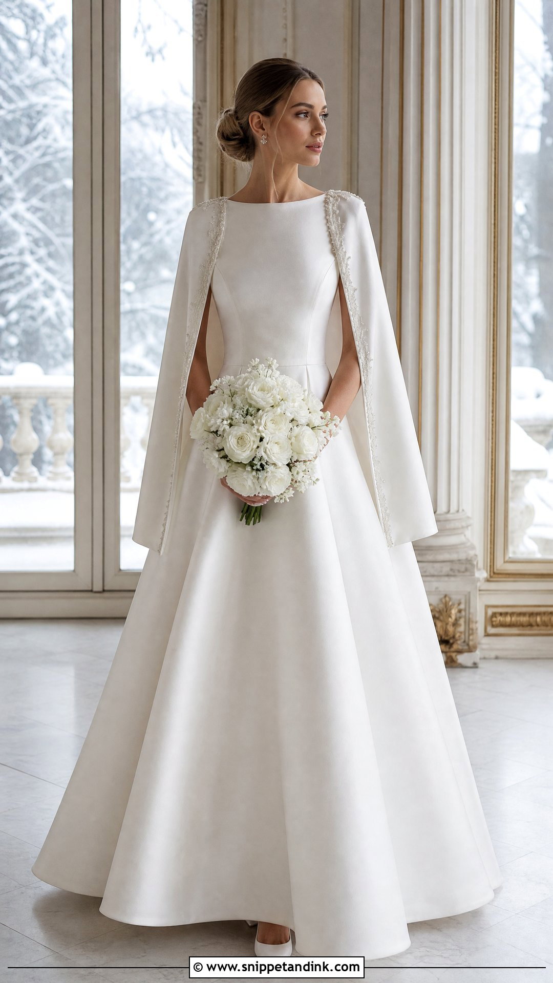 Winter Wedding Dress With Velvet Cape Sleeves - Snippet and Ink - 20 Wedding Dress with Cape Sleeves