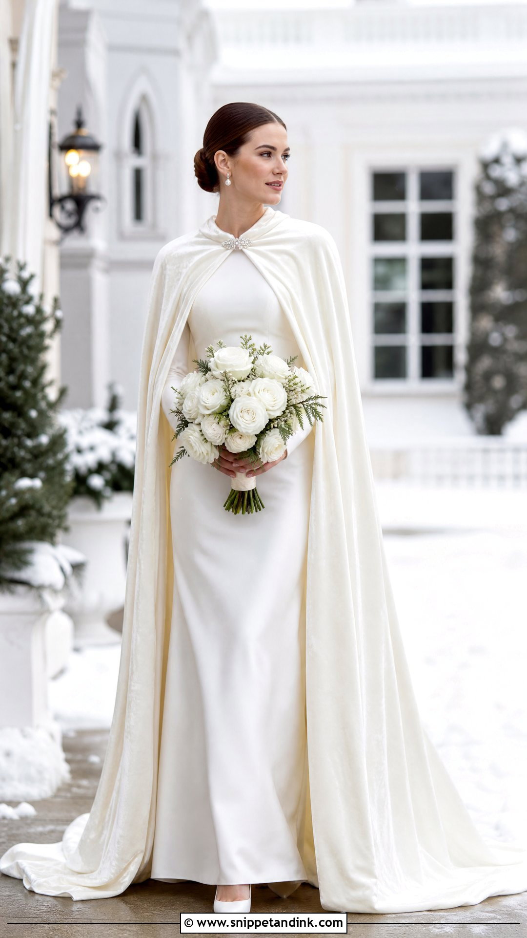 Winter Wedding Dress With Velvet Cape - Snippet and Ink - 20 Wedding Dress with a Cape Ideas