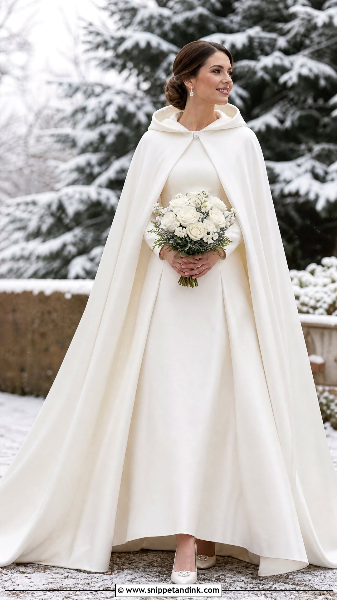Winter Wedding Gown With Hooded Cape - Snippet and Ink - 25 Winter Wedding Gowns