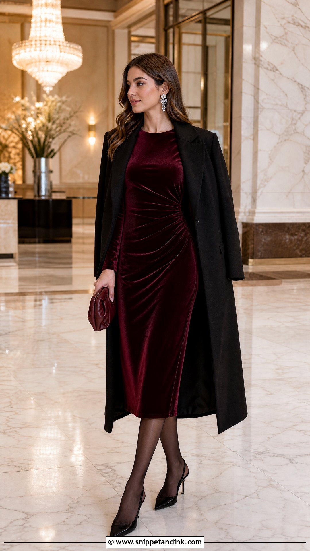 Winter Wedding Guest Velvet Dress Outfit - Snippet and Ink - 20 Wedding Invitation Outfit Ideas