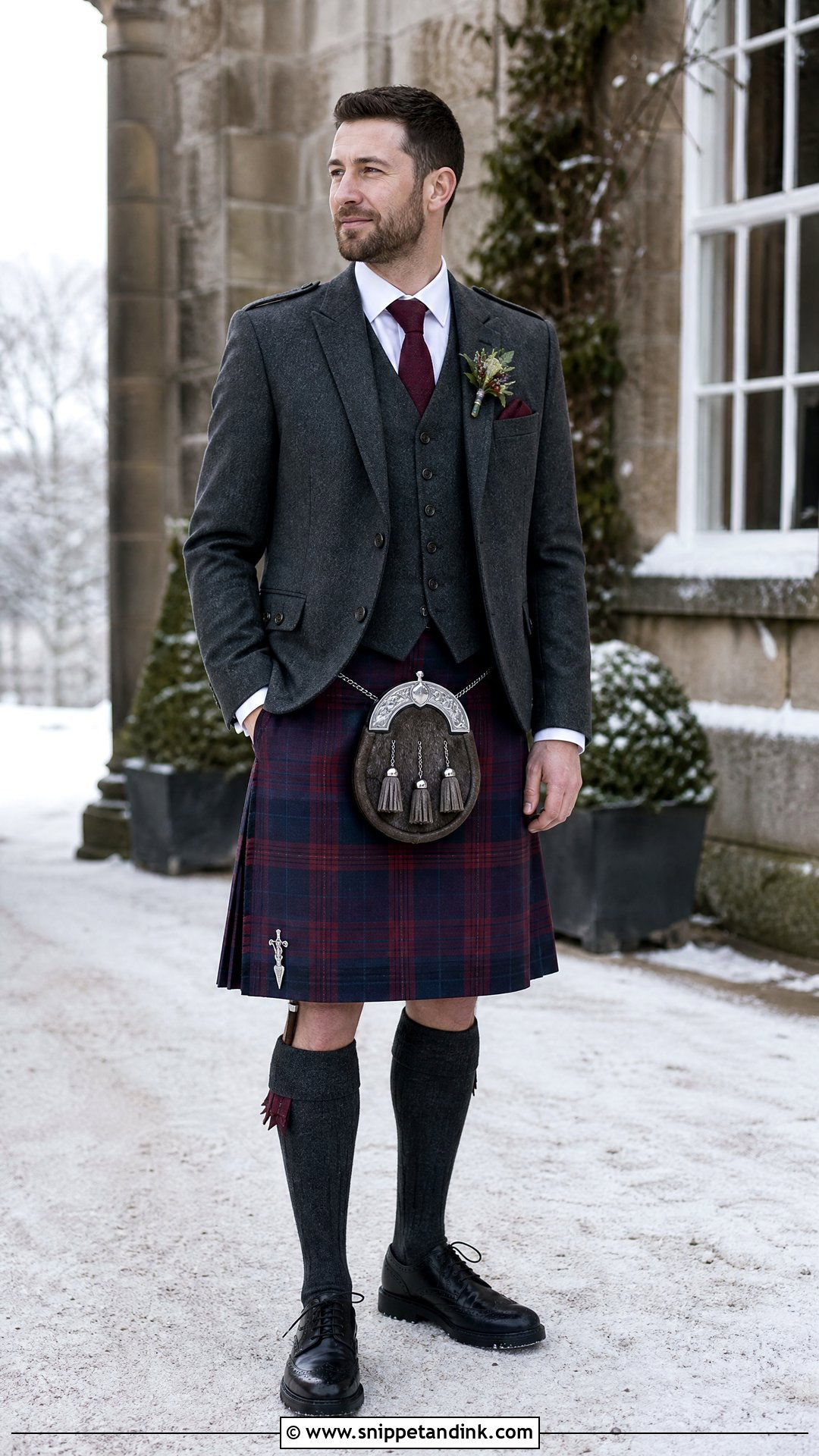 Winter Wedding Kilt Outfit - Snippet and Ink - 20 Wedding Kilt Ideas