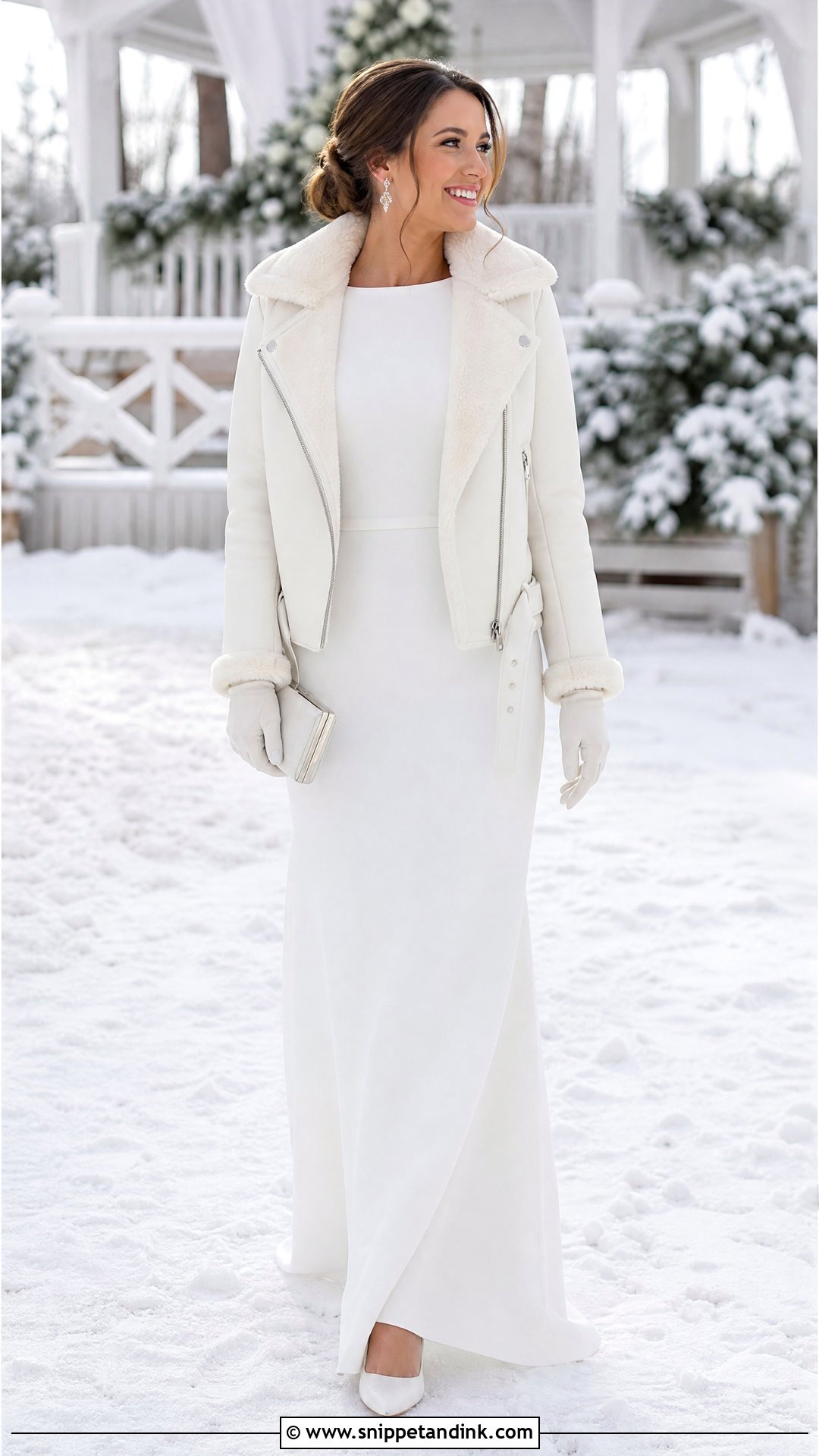 Winter Wedding Leather Jacket With Long Sleeve Gown - Snippet and Ink - 20 Wedding Leather Jacket Ideas