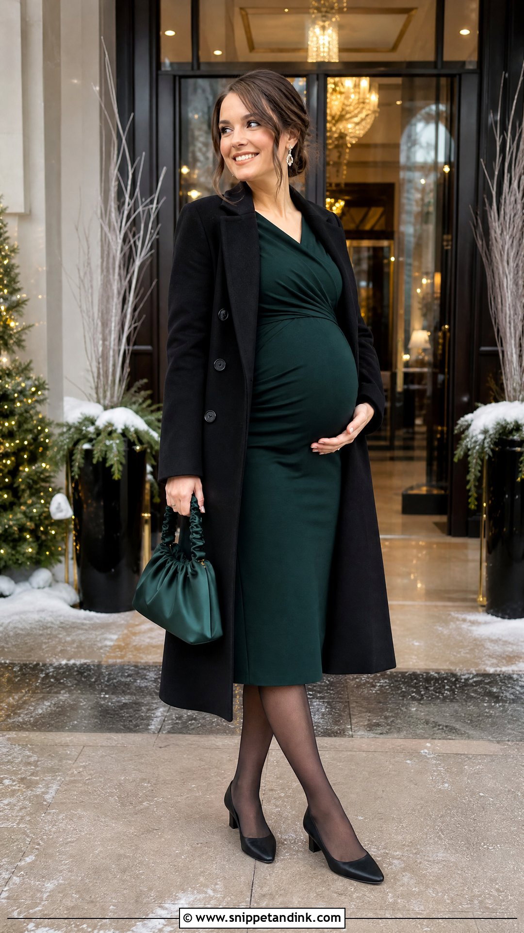 Winter Wedding Maternity Dress and Coat Outfit - Snippet and Ink - 20 Pregnancy Outfits for Wedding
