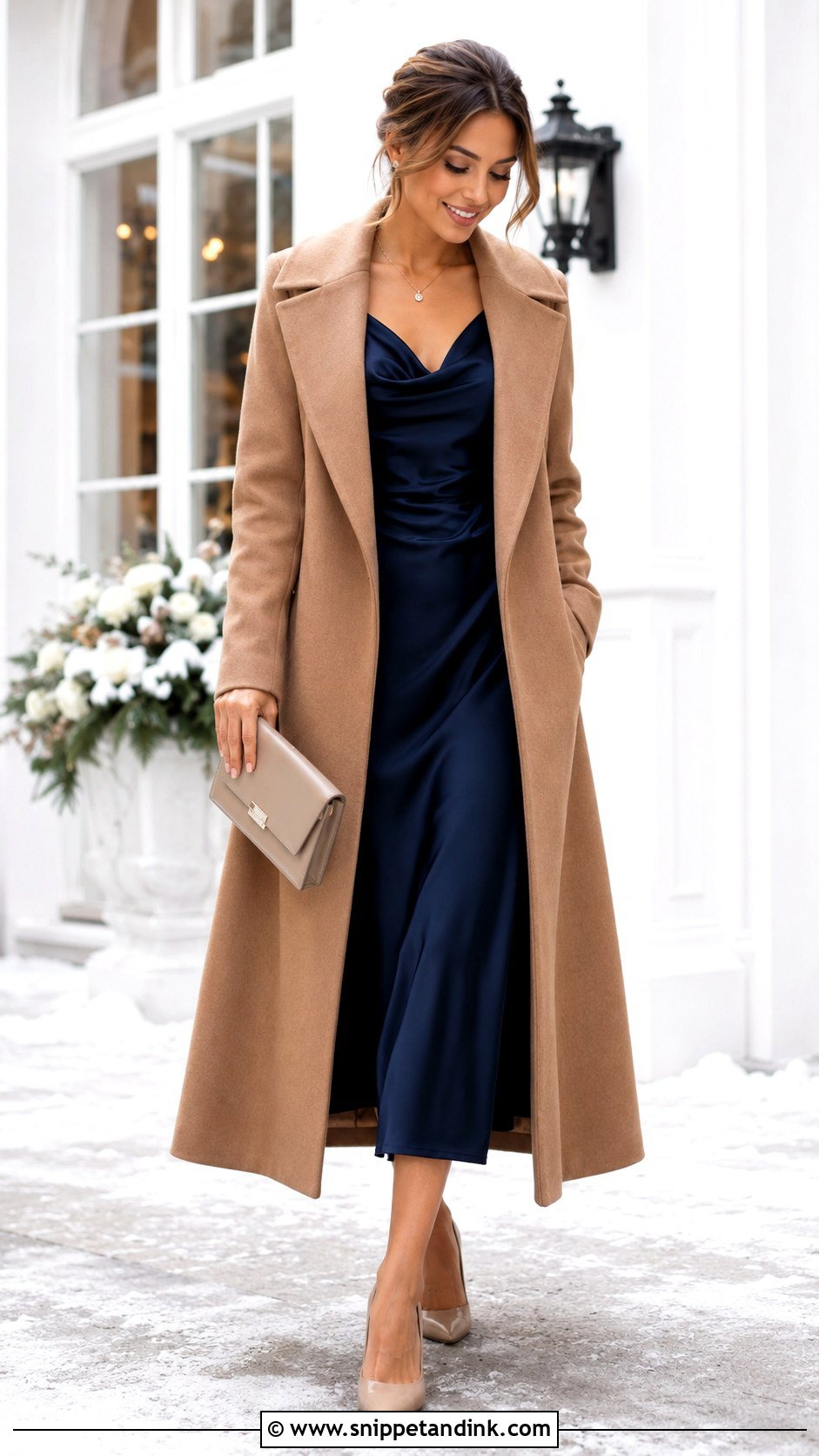 Winter Wedding Outfit With Long Coat - Snippet and Ink - 30 Winter Wedding Outfits