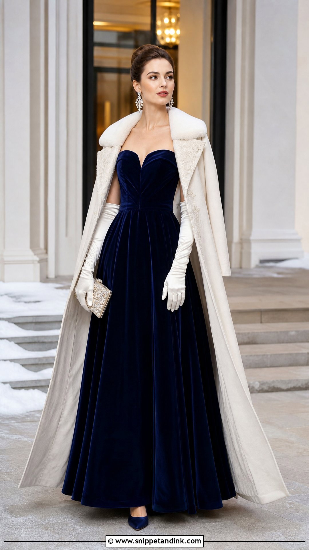 Winter White Tie Velvet Gown Outfit - Snippet and Ink - 20 White Tie Attire Ideas