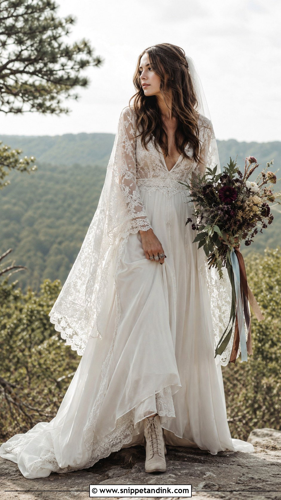 Witchy Wedding Dress With Bell Sleeves - Snippet and Ink - 30 Witchy Wedding Dress Ideas