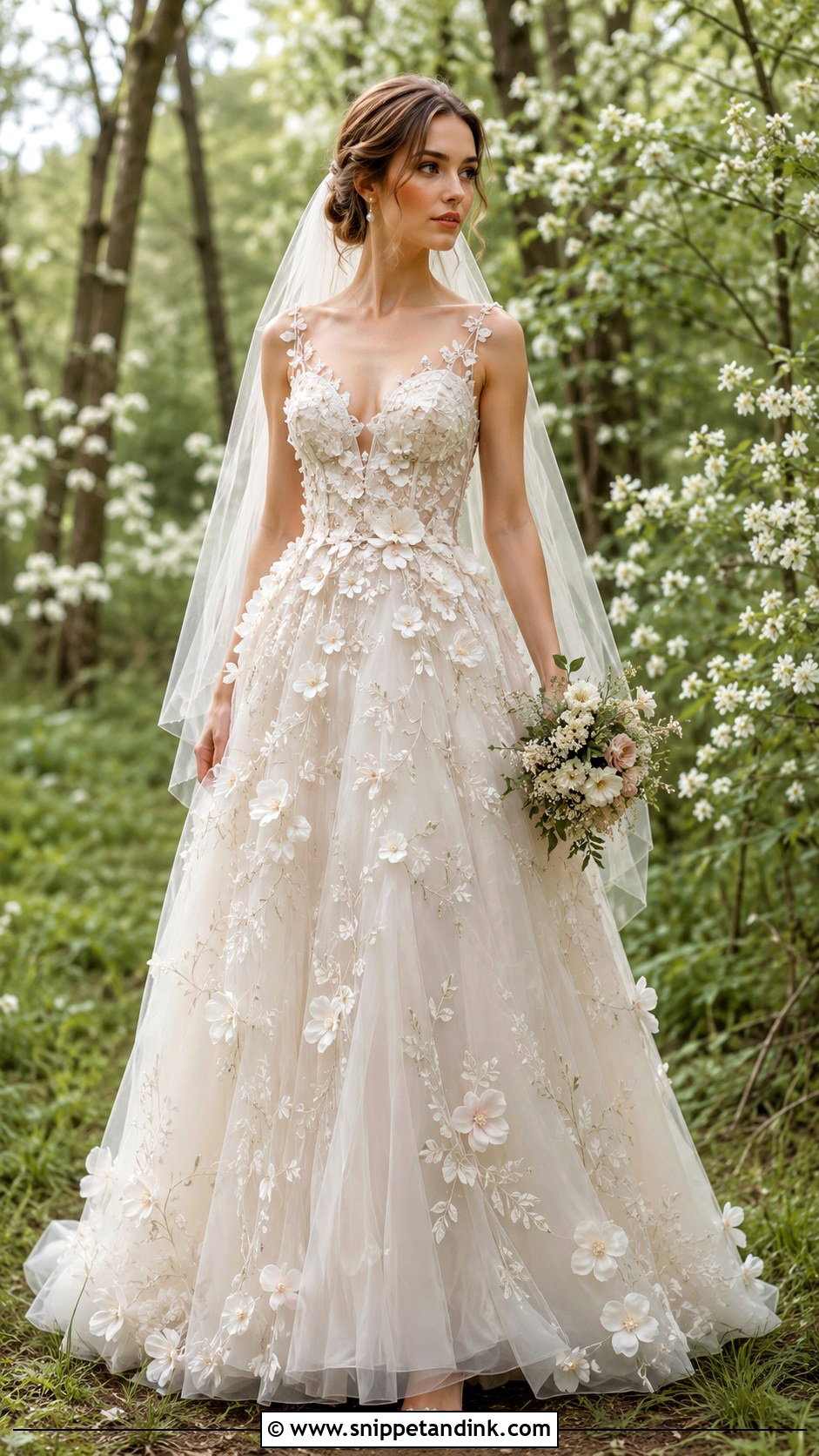 Woodland Fairy 3D Flower Wedding Dress - Snippet and Ink - 30 Woodland Fairy Wedding Dress Ideas