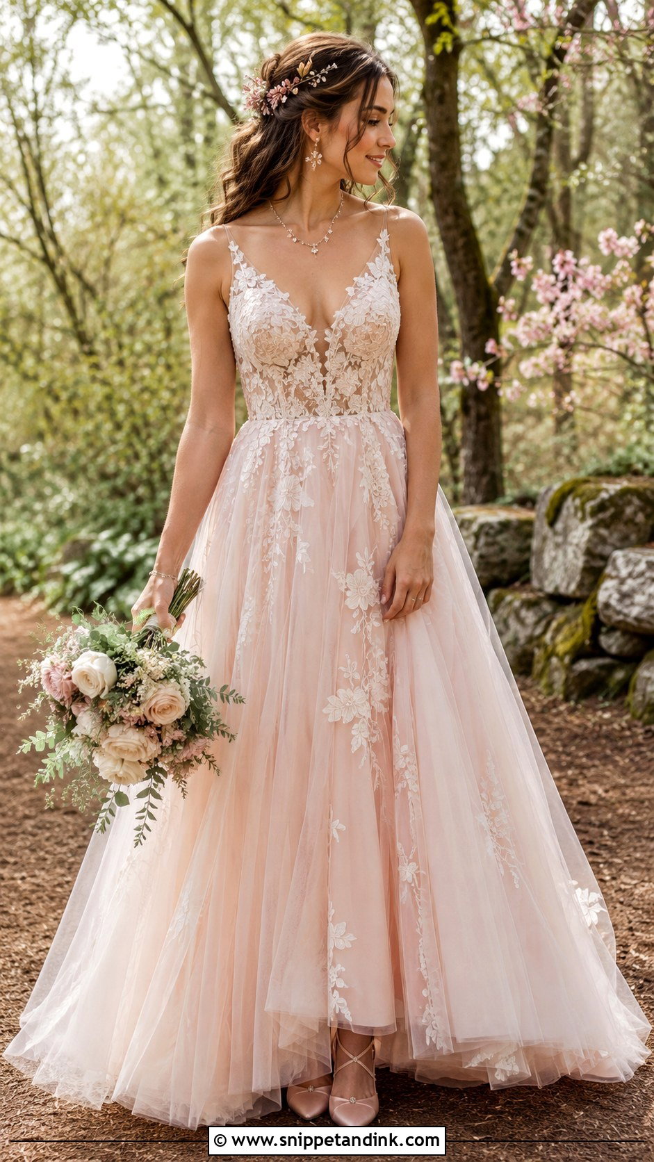 Woodland Fairy Blush Wedding Dress - Snippet and Ink - 30 Woodland Fairy Wedding Dress Ideas
