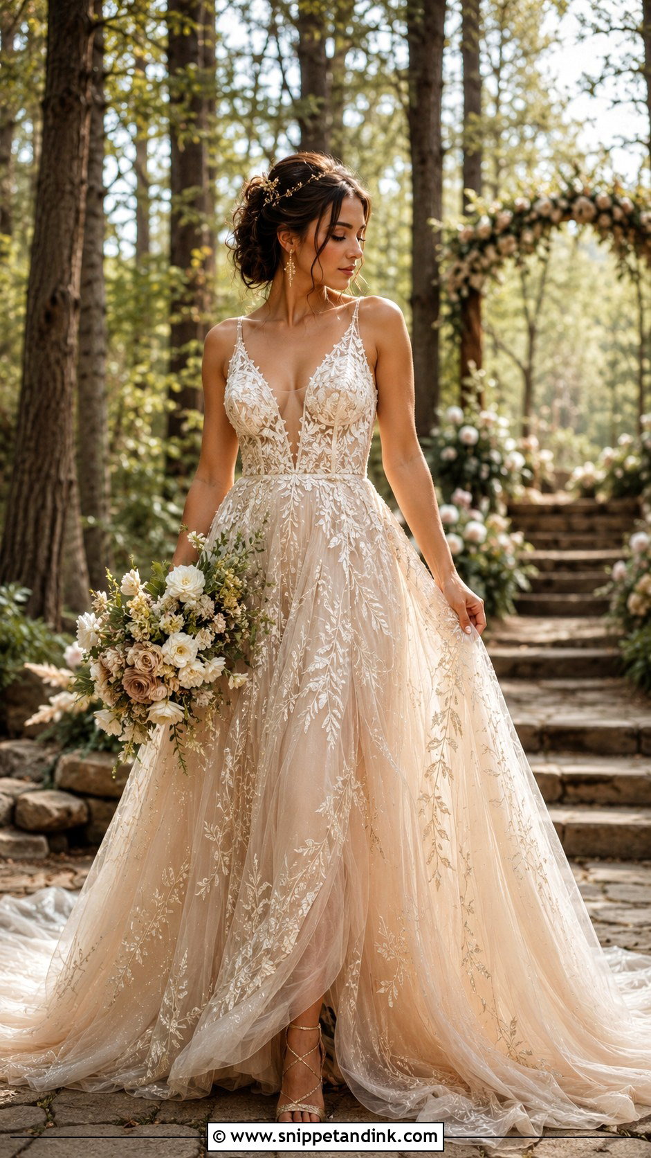 Woodland Fairy Champagne Wedding Dress - Snippet and Ink - 30 Woodland Fairy Wedding Dress Ideas
