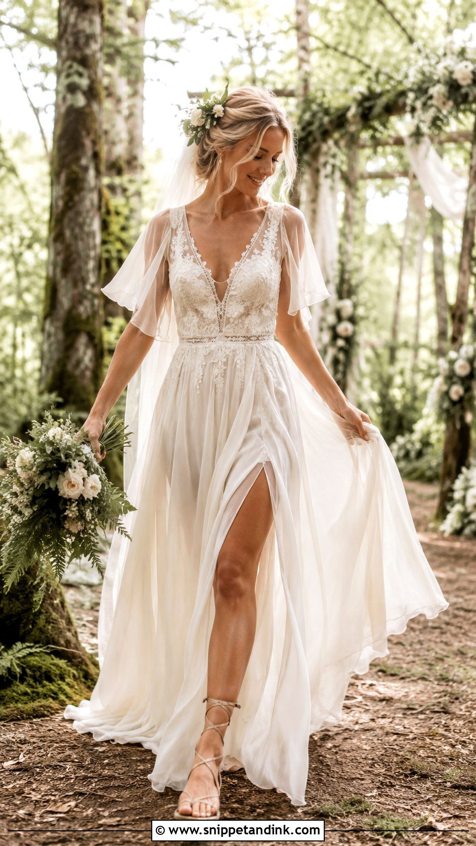 Woodland Fairy Chiffon Wedding Dress - Snippet and Ink - 30 Woodland Fairy Wedding Dress Ideas