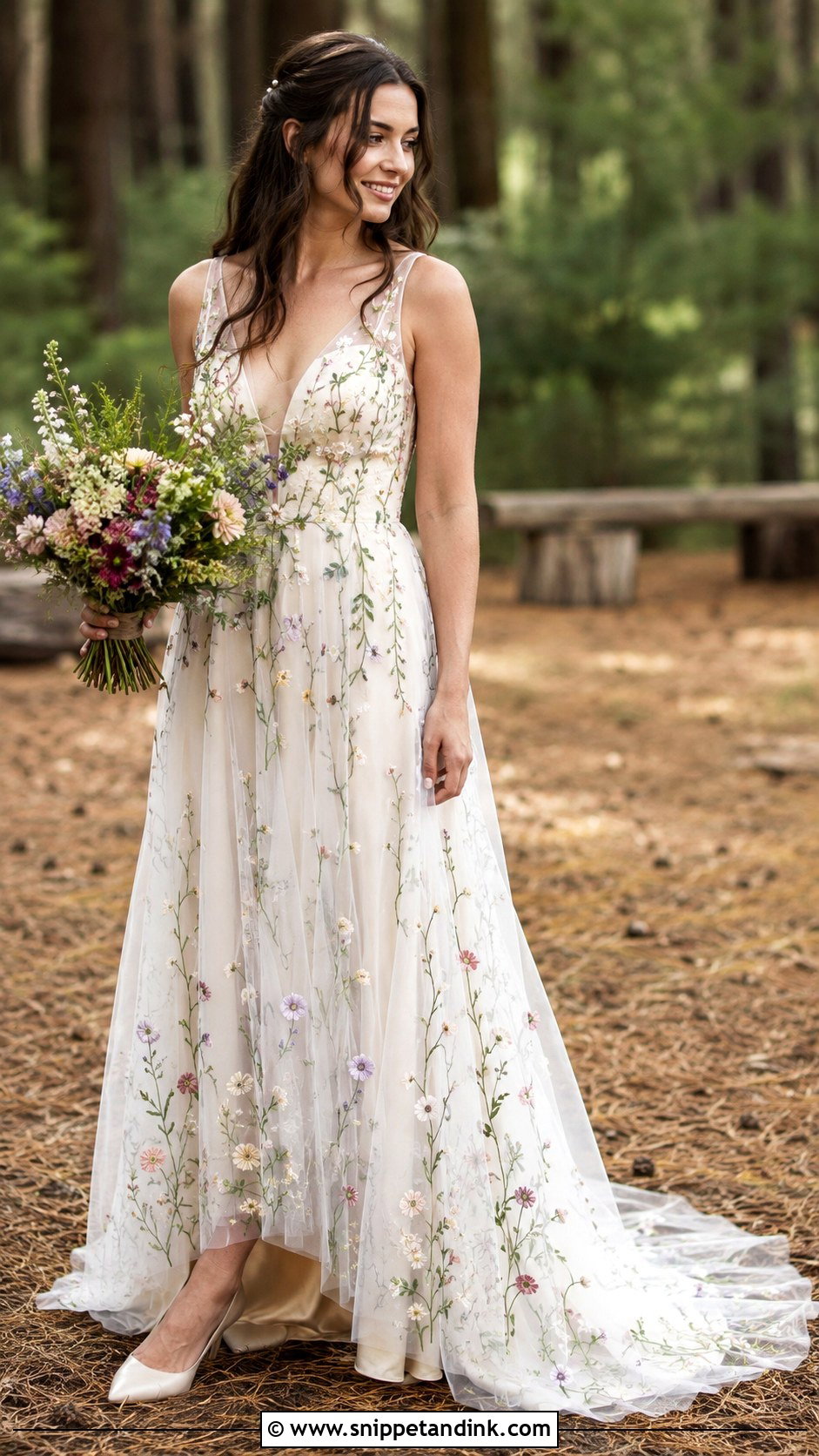 Woodland Fairy Embroidered Wedding Dress - Snippet and Ink - 30 Woodland Fairy Wedding Dress Ideas