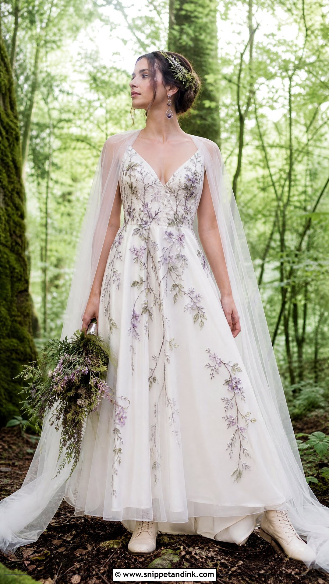 Woodland Floral Embroidered Wedding Dress - Snippet and Ink - 20 Pagan Wedding Dress Ideas