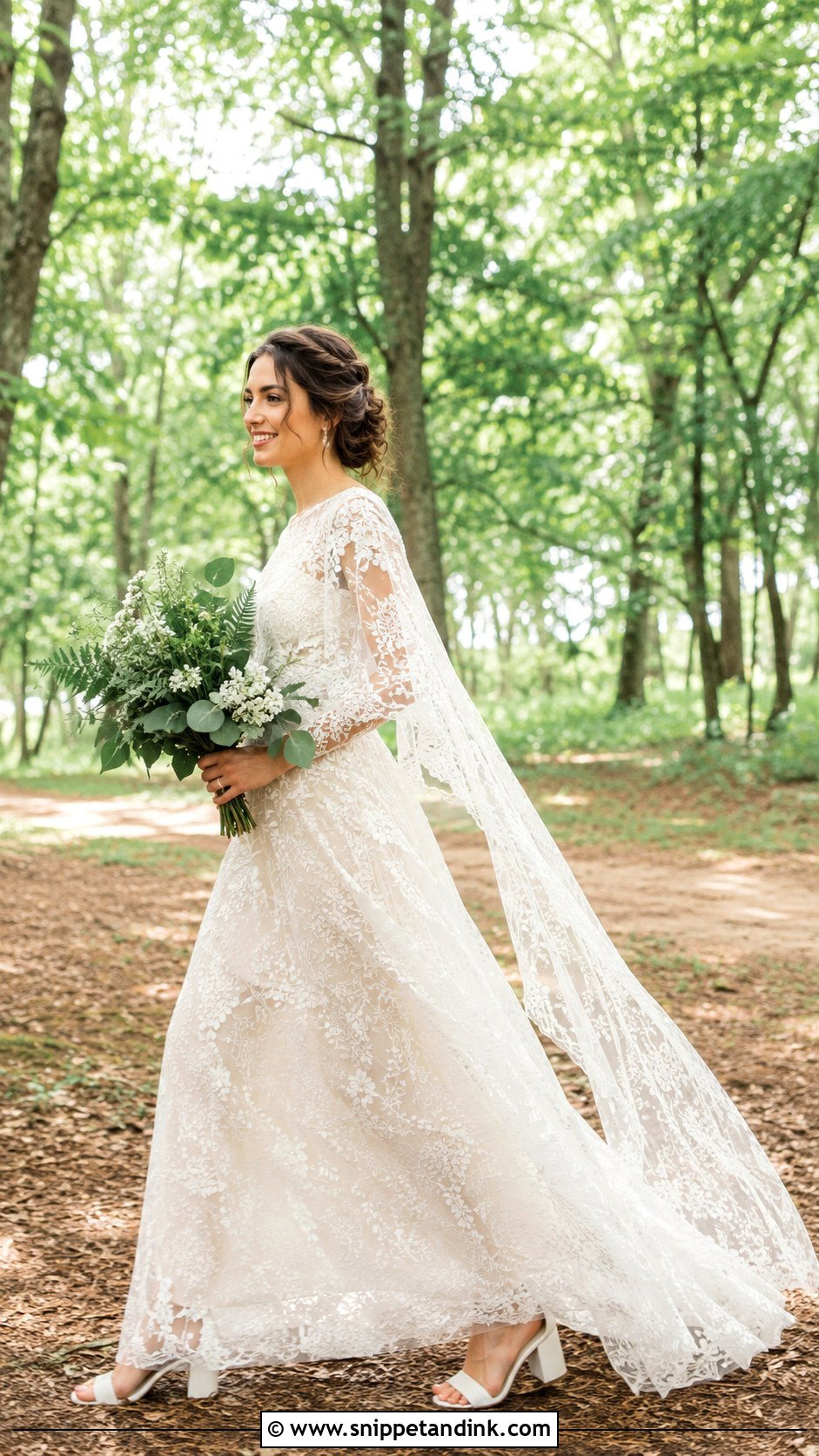 Woodland Lace Wedding Dress - Snippet and Ink - 20 Lilly Collin’s Wedding Dress Ideas