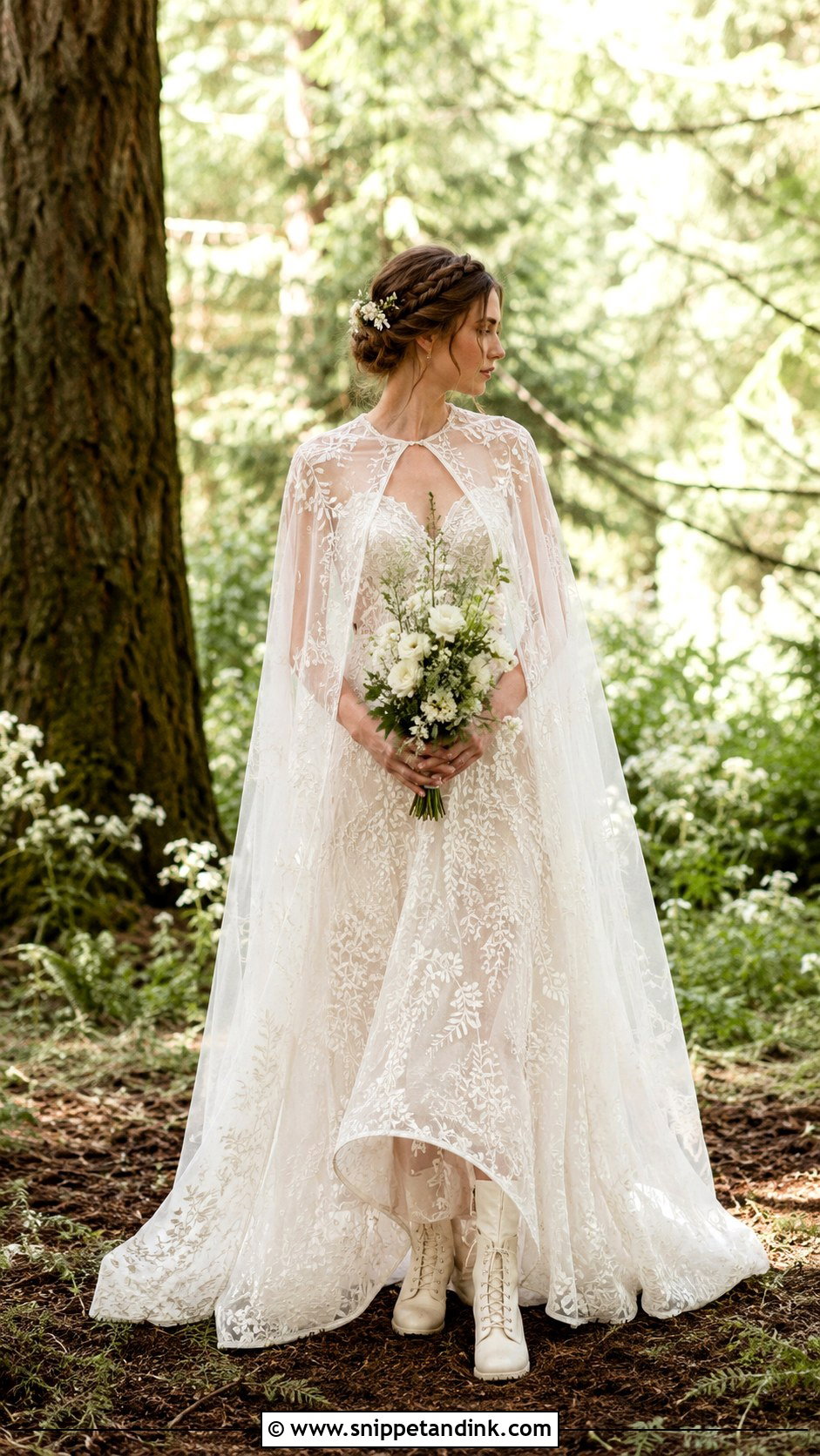 Woodland Wedding Dress With Cape - Snippet and Ink - 20 Nature Inspired Wedding Dress Ideas