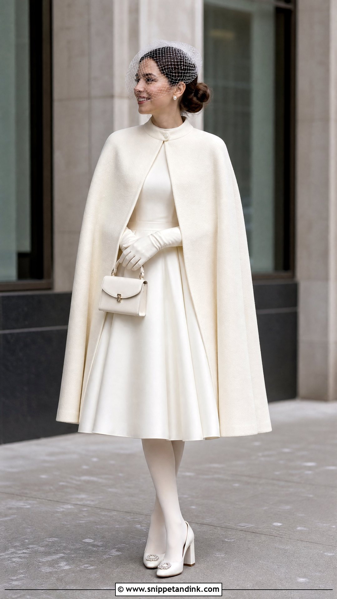 Wool Bridal Cape With Tea Length Wedding Dress - Snippet and Ink - 20 Winter Bridal Cape Ideas